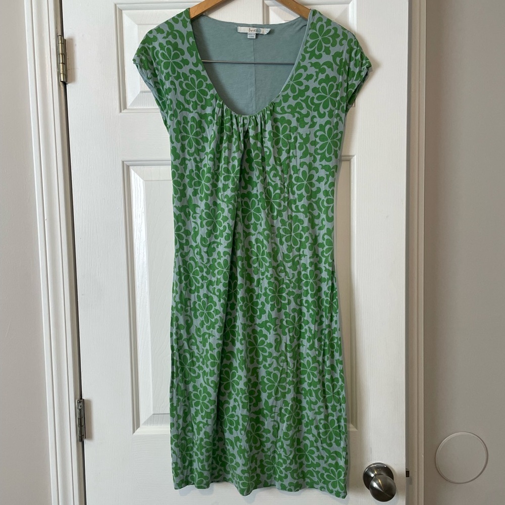 Boden Blue & Green Floral Midi Dress Size 4 | Soft Jersey Spring Dress